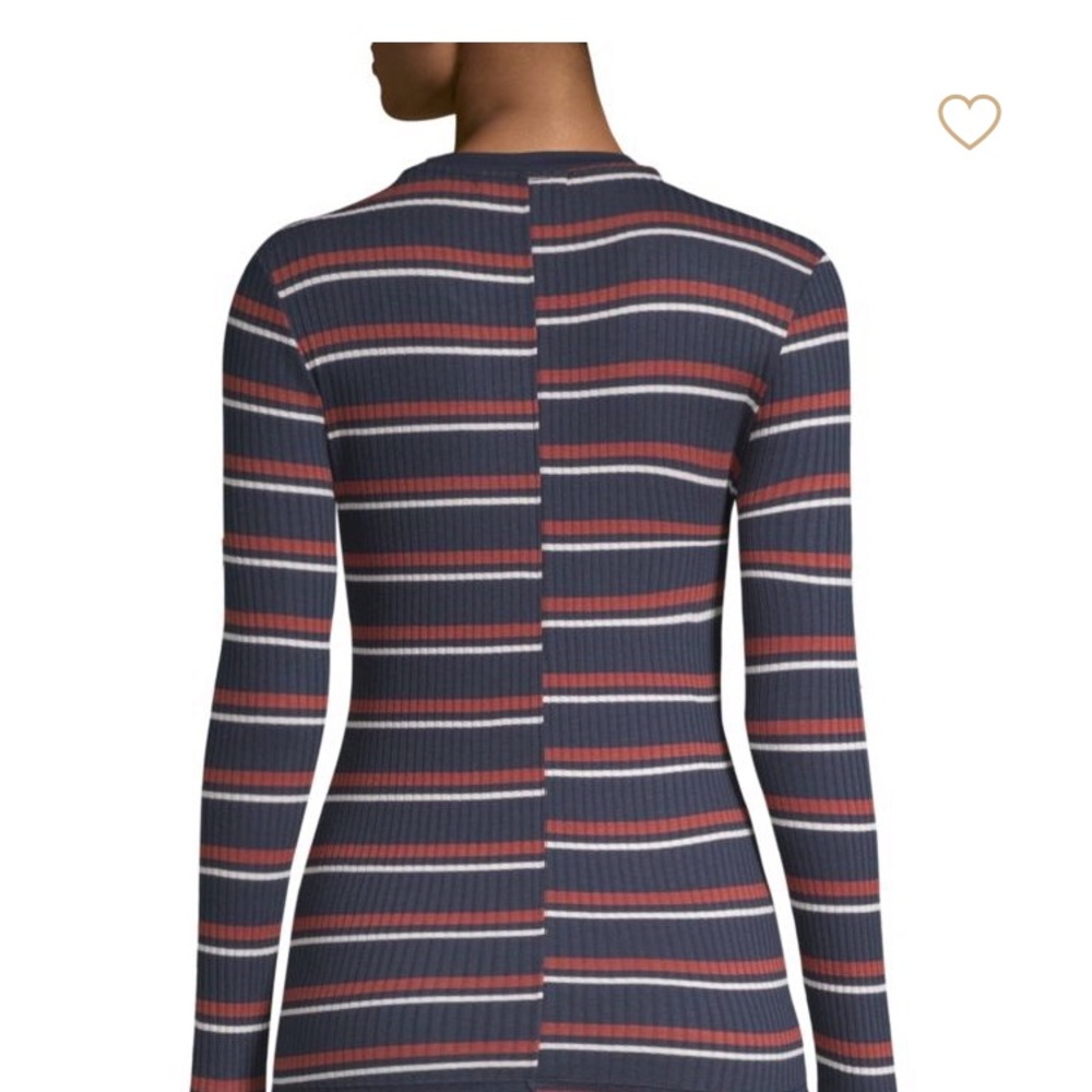 Frame Ruched Striped Rib-Knit Tee -WORN ONCE - Picture 3 of 4